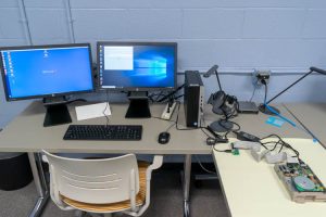 Windows workstation set up with an FC5025 interface and vintage 5.25-inch floppy disk drive